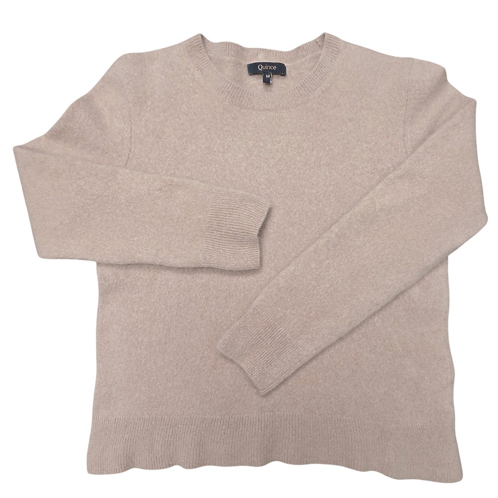 Quince Cashmere Crewneck Sweater Womens M Beige 100% Cashmere Soft Girl Chic